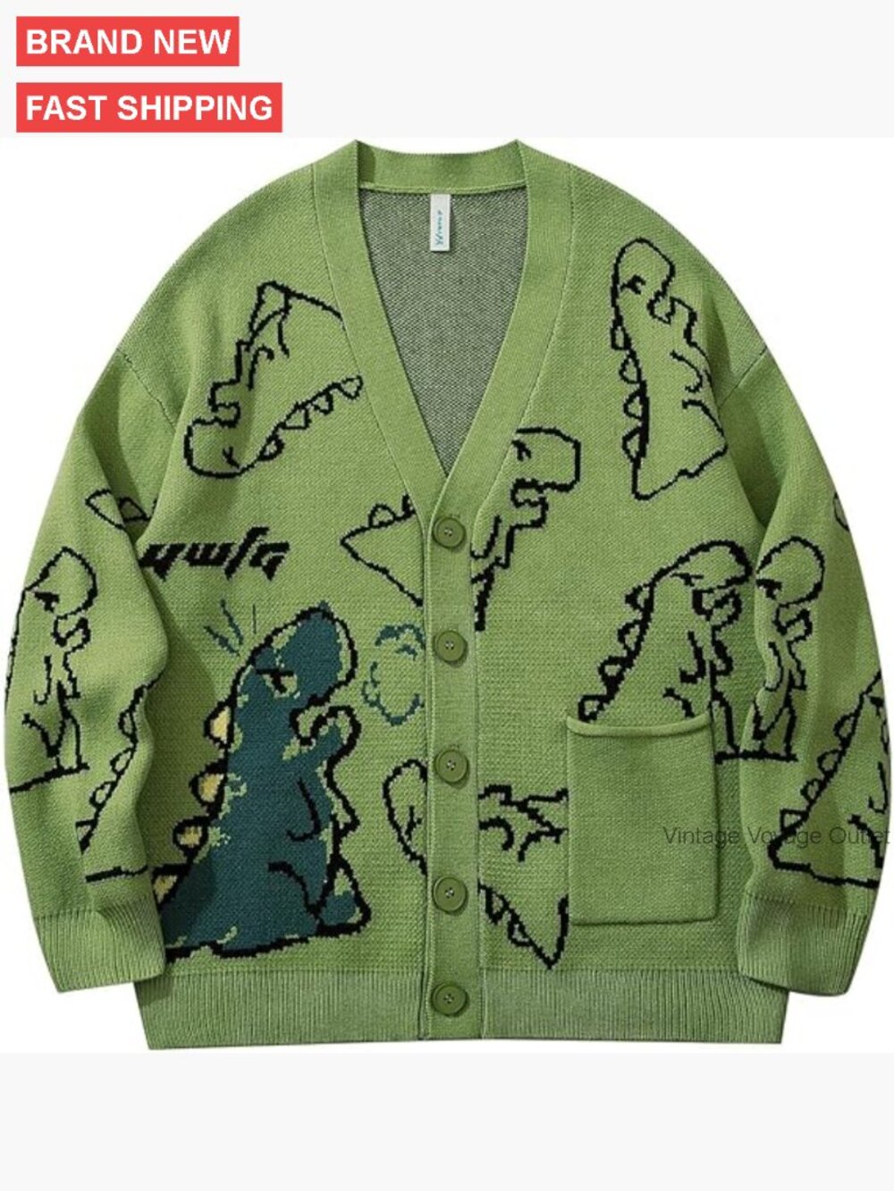 Oversized Dinosaur Knit Cardigan Unisex Chunky Recycled Material